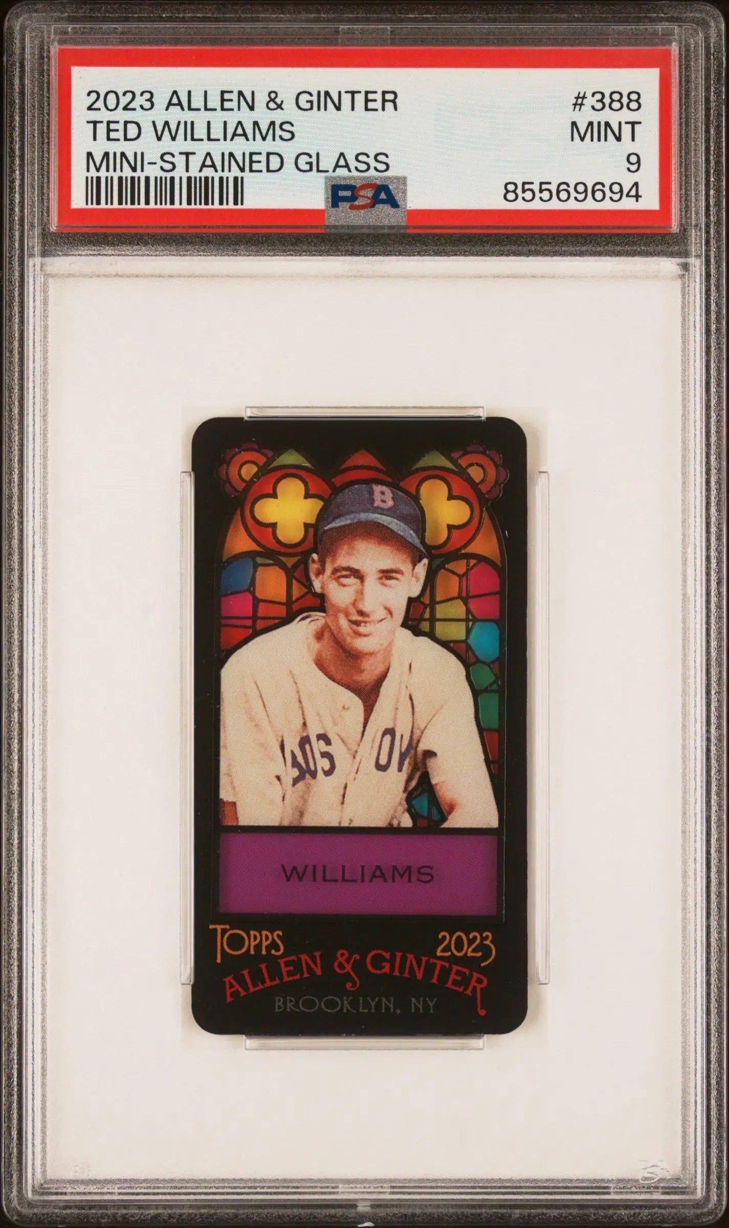 PSA-graded Ted Williams 2023 Topps Allen and Ginter card with stained glass design