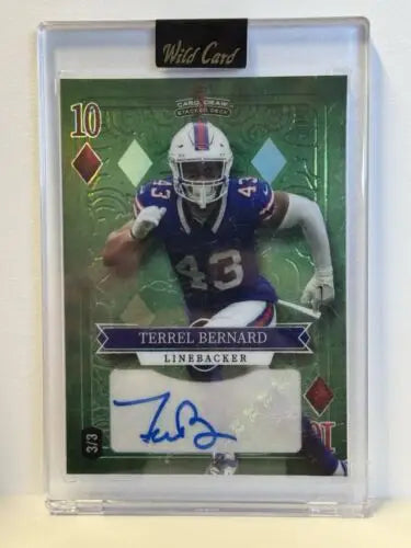 Football trading card of Terrel Bernard, featuring Rainbow Green Auto from Card Draw King