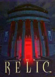 Neoclassical domed building lit in red featured on The Relic Movie promo card