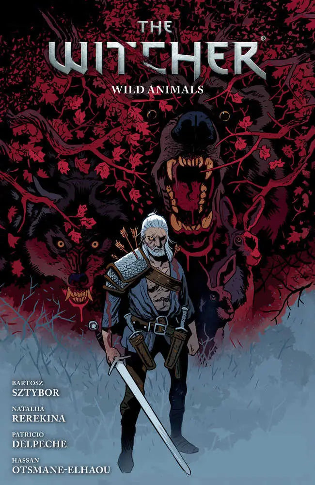 Comic book cover for The Witcher Volume 8: Wild Animals featuring a warrior and beasts