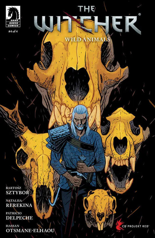 Comic book cover for The Witcher: Wild Animals #4 featuring warrior and skulls, ideal for trading cards