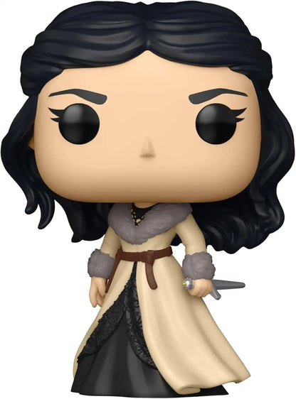 Yennefer Funko Pop figure in cream and black dress with dagger and dark wavy hair