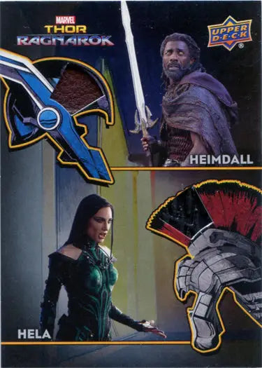 Thor Ragnarok Movie AD-7 Costume Card featuring Heimdall and Hela trading cards design