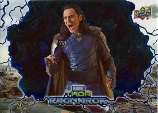 Man with long dark hair in blue outfit, featured on Thor Ragnarok Blue Foil trading card