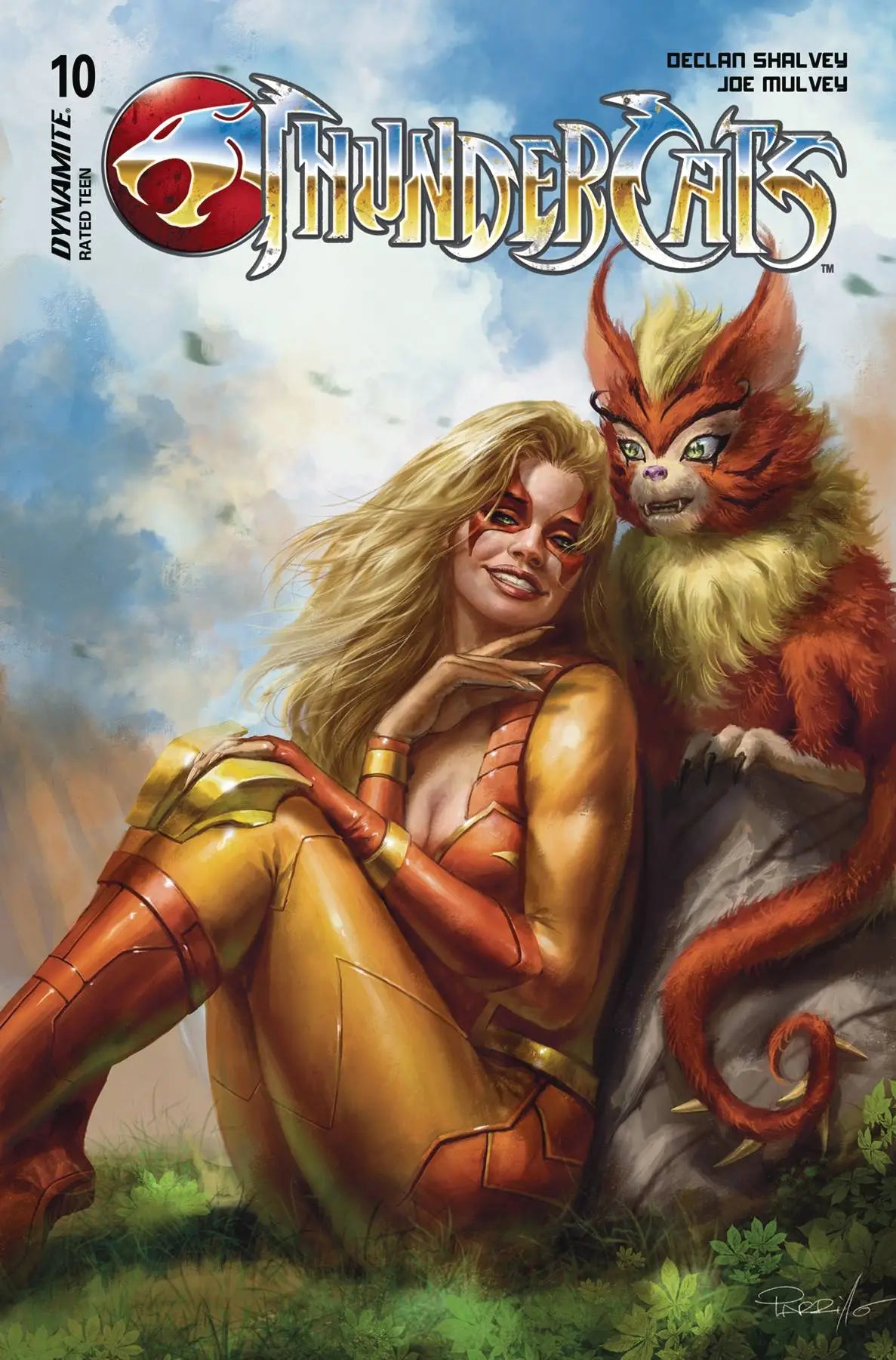 Comic book cover for ThunderCats #10 features character and furry creature, great for trading cards