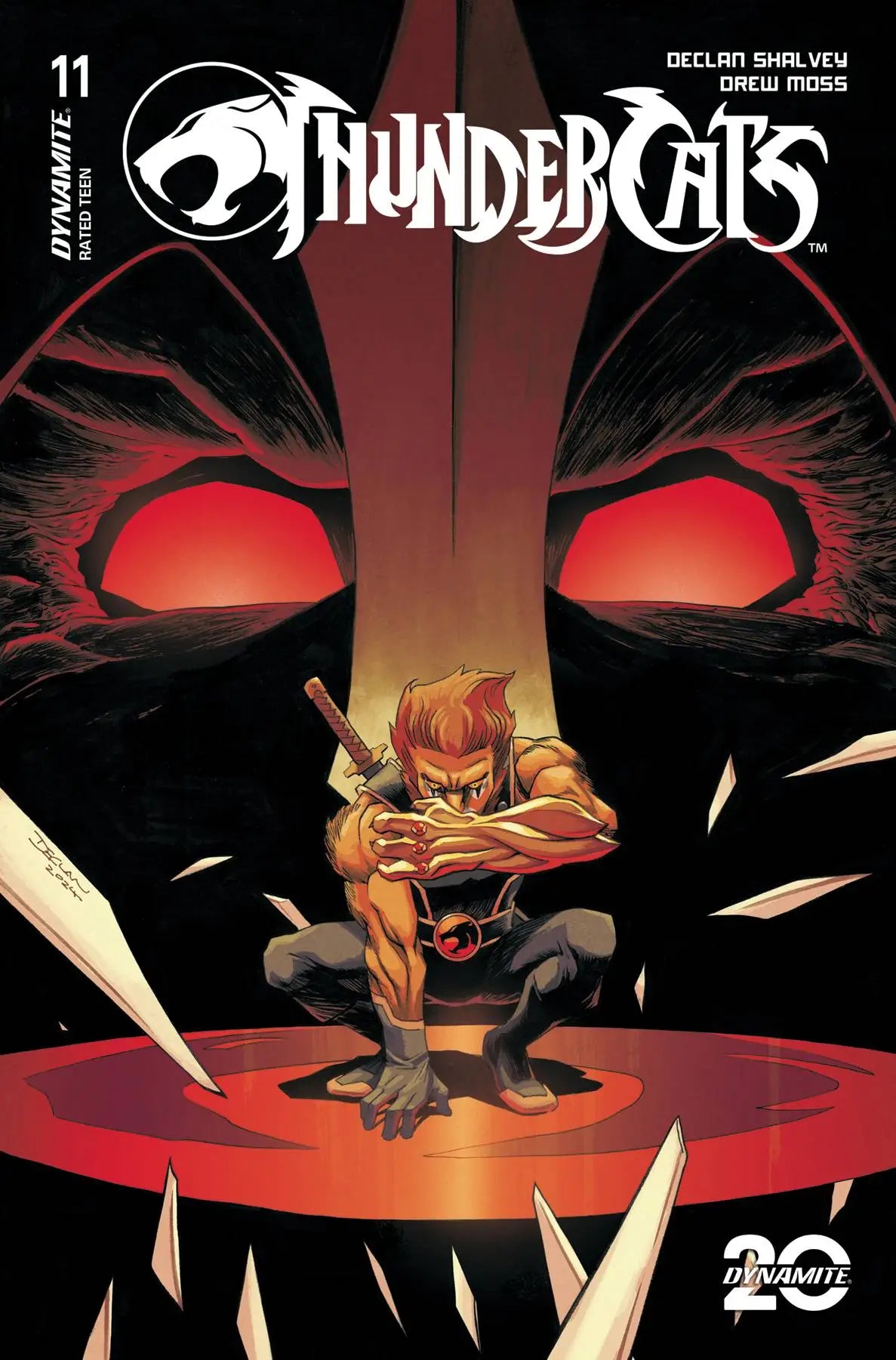 ThunderCats #11 Cvr B Shalvey cover features a crouched character and menacing red eyes