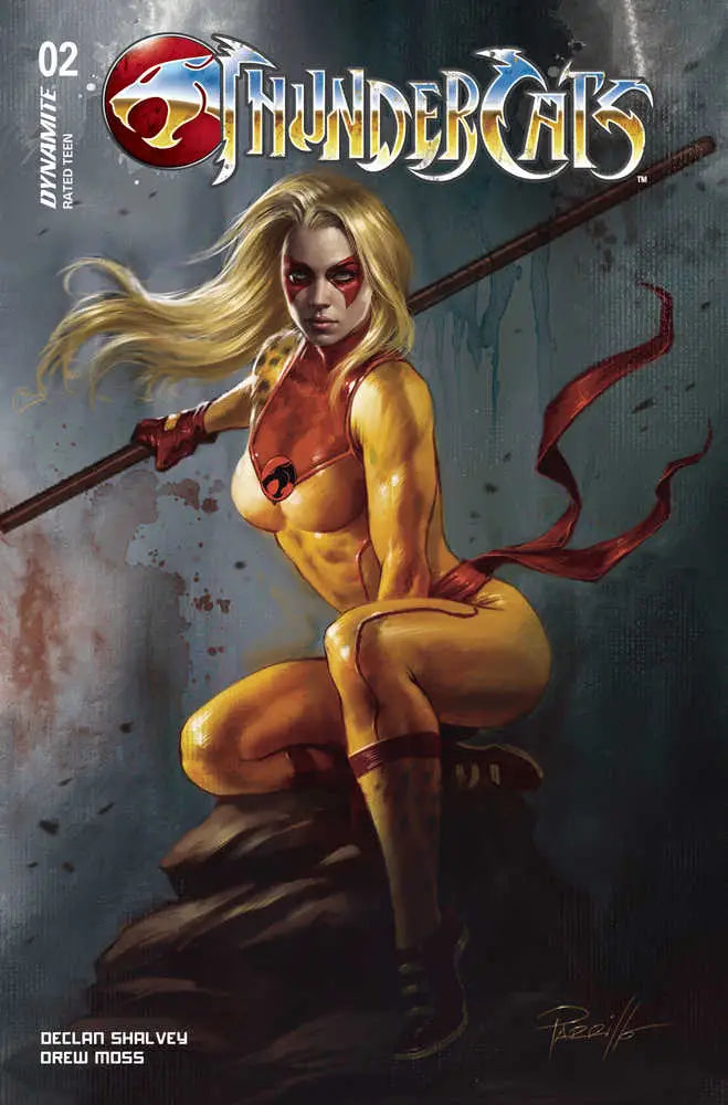 Comic book cover of Thundercats #2 Cover B Parrillo with character in yellow bodysuit