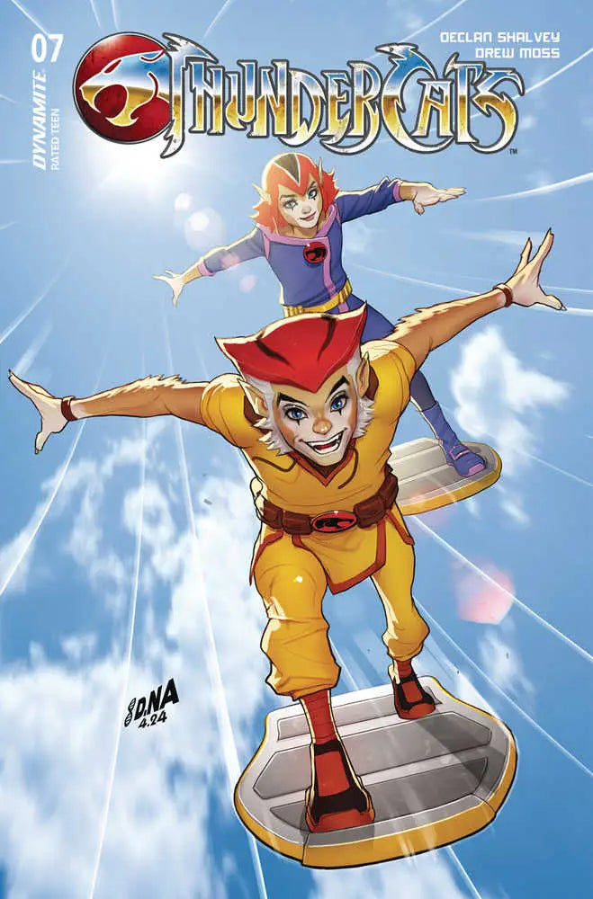 Comic book cover of Thundercats #7 with animated surfing characters on metallic platform