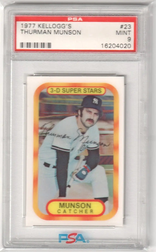 PSA 9 Mint Thurman Munson 1977 Kellogg’s baseball card, Yankees player, single cards