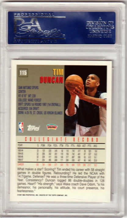 Tim Duncan 1997-98 Topps Rookie Card in protective holder, Columbia Hobby single cards