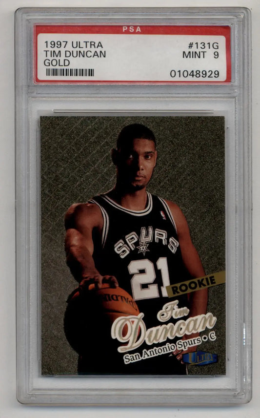 Tim Duncan 1997-98 Ultra Gold Medallion NBA card graded PSA 9 Mint featuring Spurs player