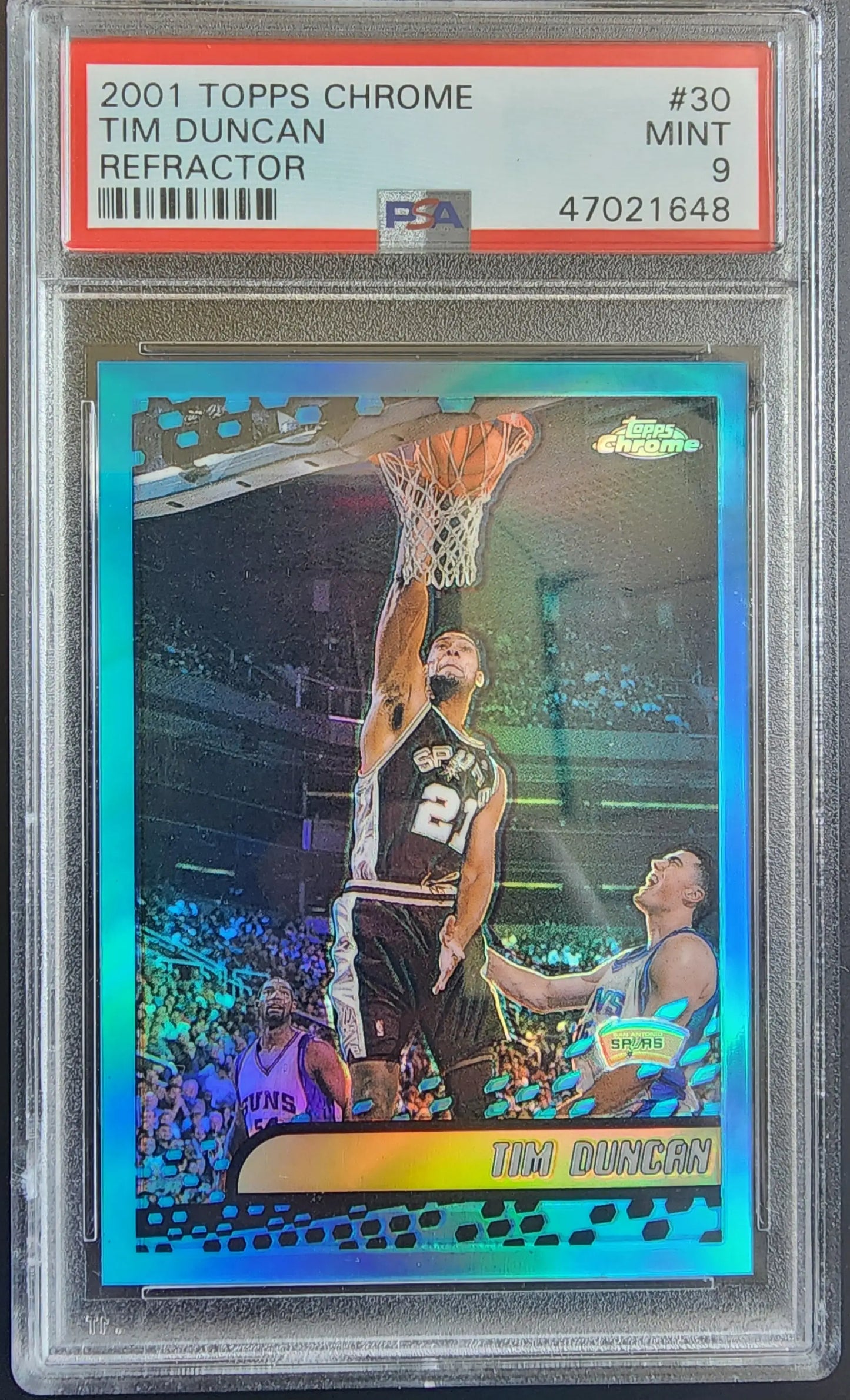 Tim Duncan 2001 Topps Chrome #30 Refractor PSA 9 Mint in protective case