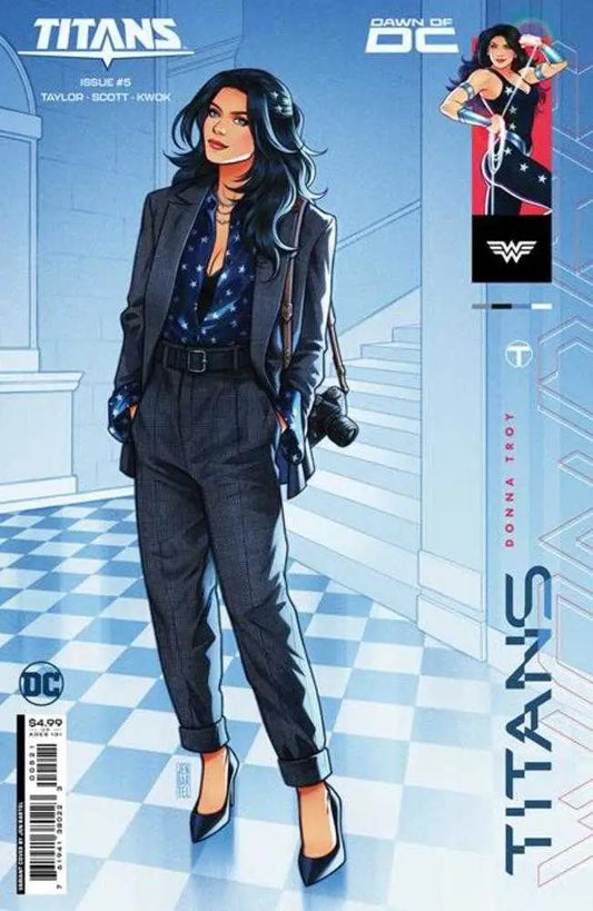 Stylish character in black suit on Titans #5 Cover B Jen Bartel Card Stock Variant