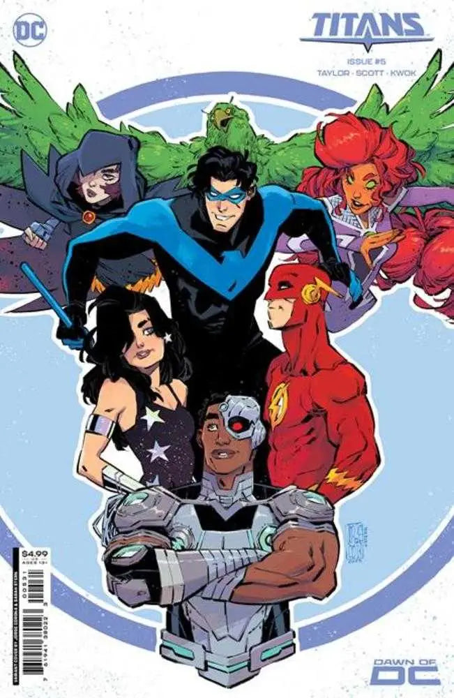 Comic book cover of Titans #5 with young superheroes, ideal for trading cards collectors