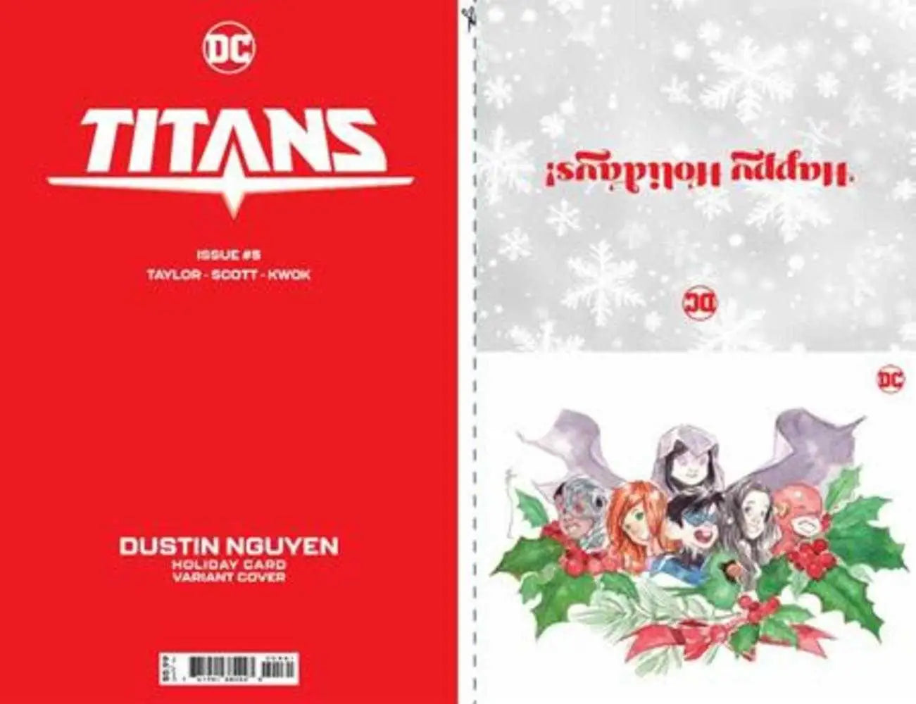 DC Titans #5 Cover D with holiday-themed variant artwork on red background for trading cards