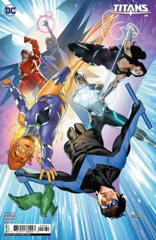 Comic book cover of Titans #8 featuring dynamic action poses for trading cards collectors