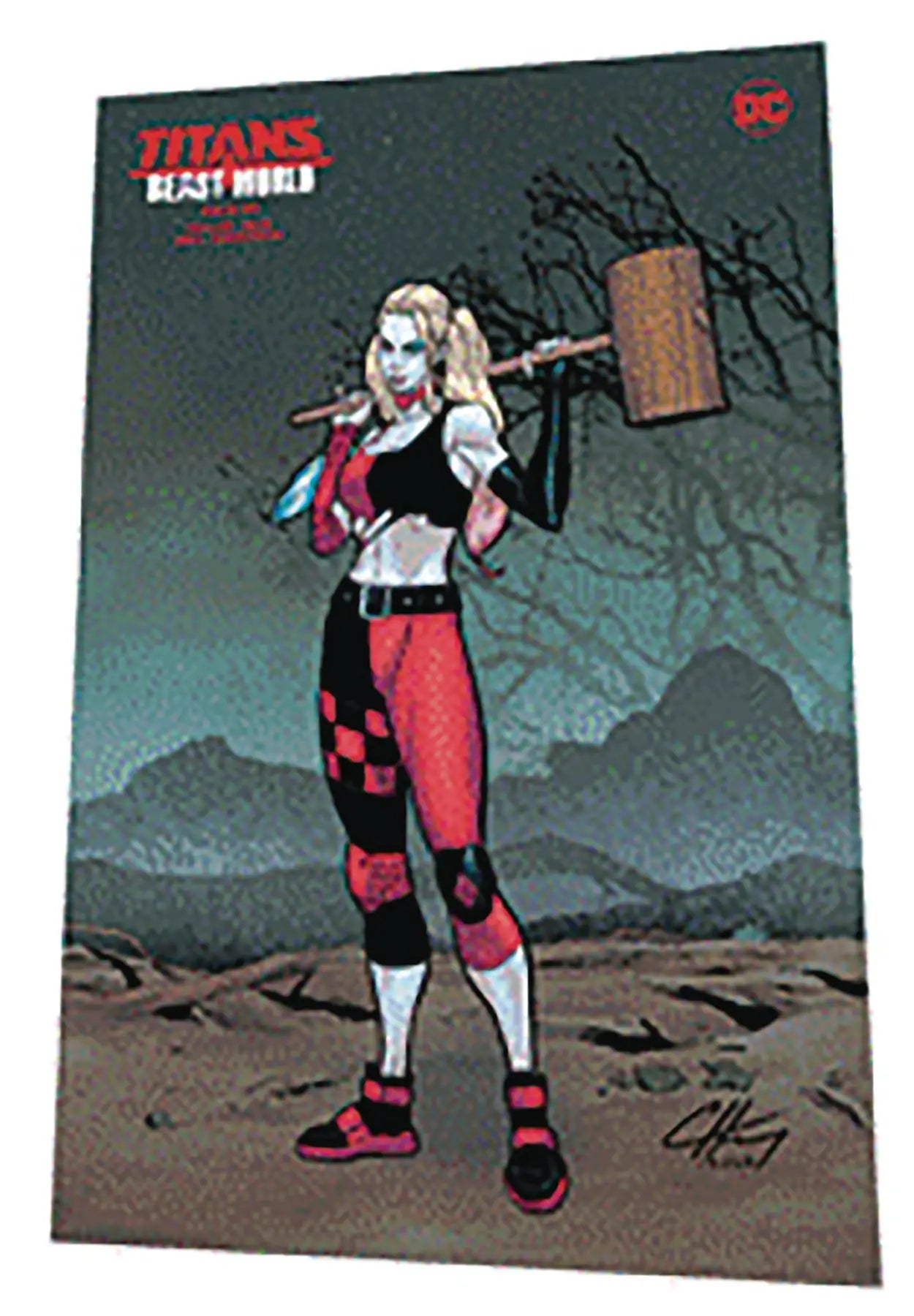 Trading card of Harley Quinn with a mallet from Titans Beast World #5 Lenticular Variant