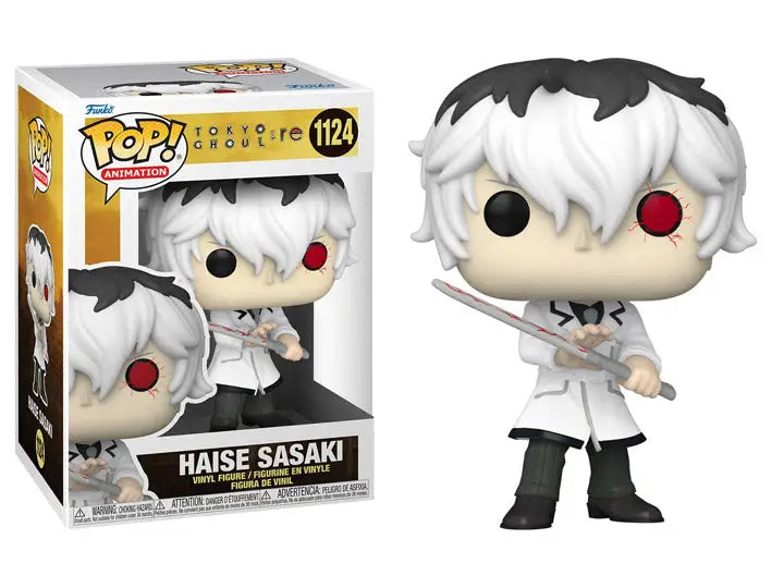 Haise Sasaki Funko Pop vinyl figure showcasing Tokyo Ghoul character with white hair and mismatched eyes