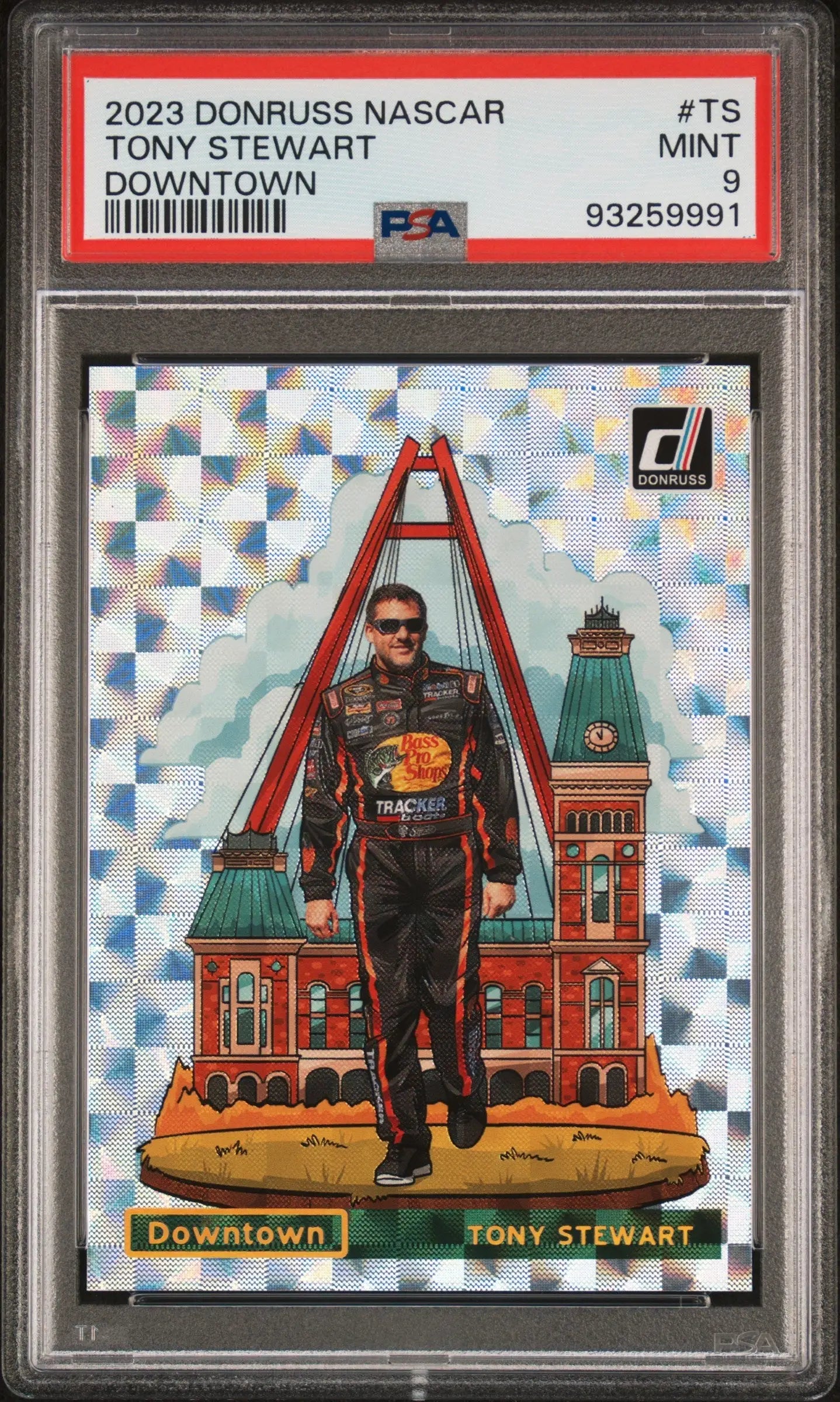 PSA-graded Tony Stewart 2023 Donruss NASCAR Downtown trading card in mint condition