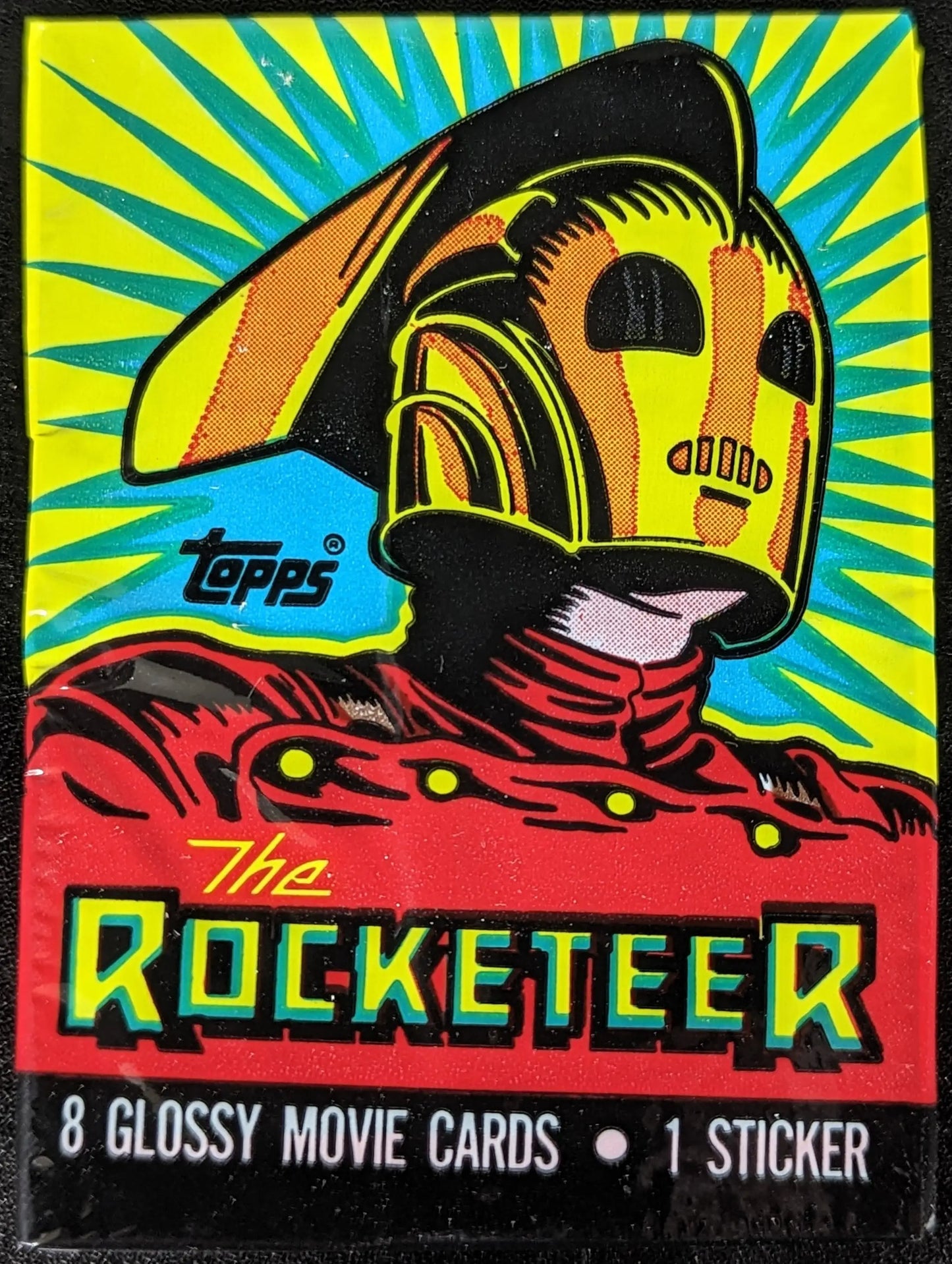 Colorful Topps 1991 Rocketeer Movie Trading Card Pack with stylized helmet design