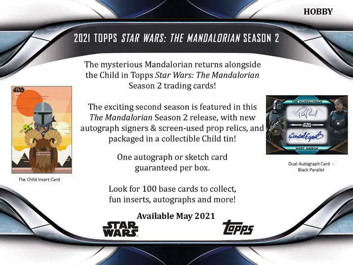 Trading card advertisement for Topps Star Wars Mandalorian Season 2 collectible cards