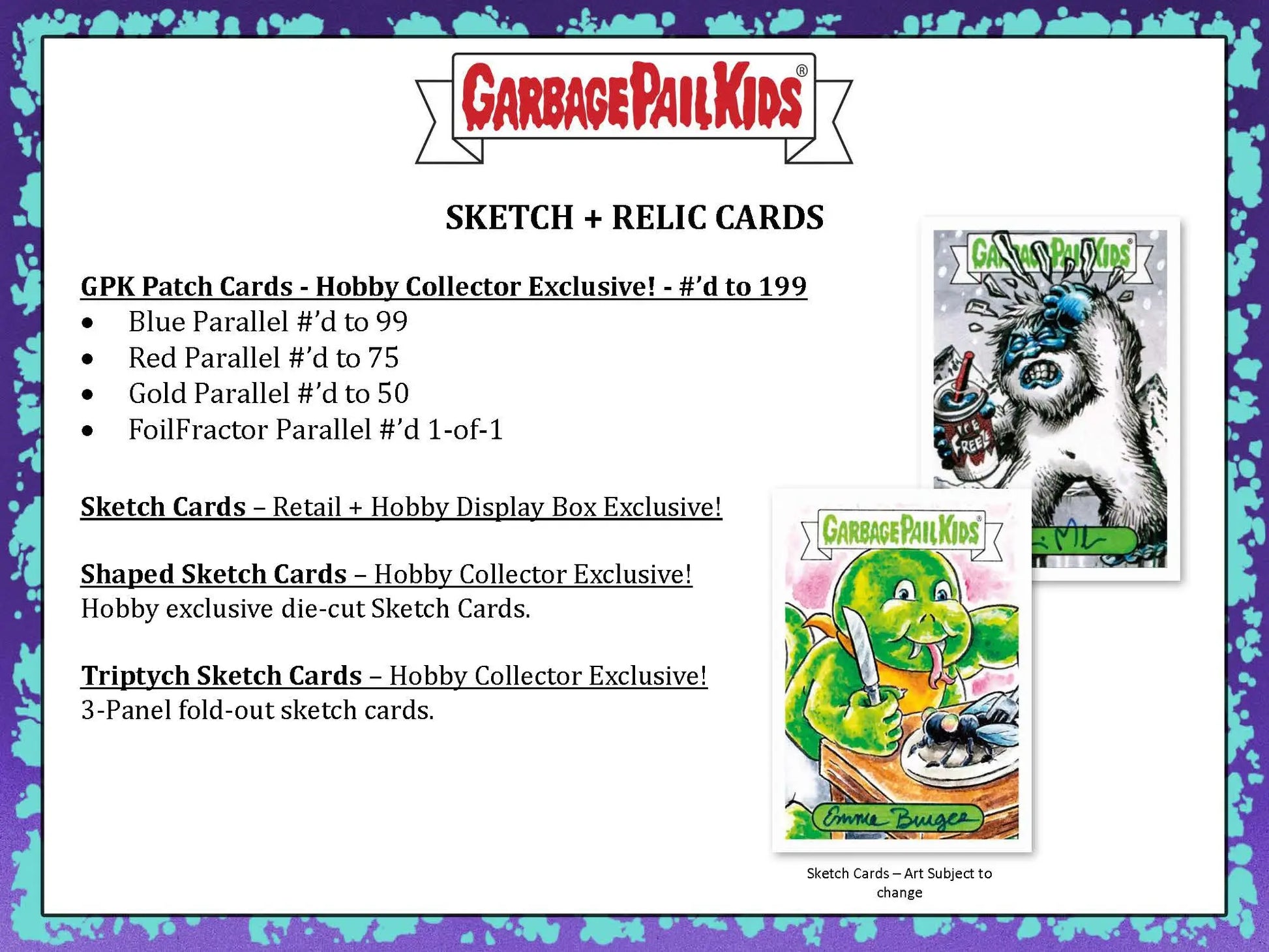 Garbage Pail Kids sketch and relic cards from Topps 2022 Book Worms Hobby Box