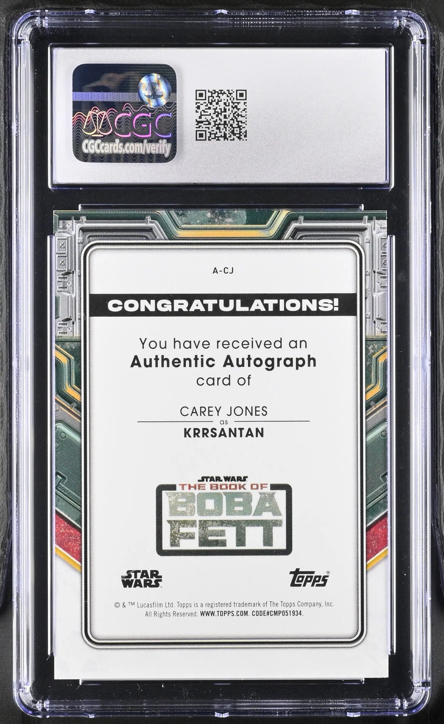 Graded Carey Jones autograph card in Topps 2022 Star Wars CGC 10 Gem Mint condition