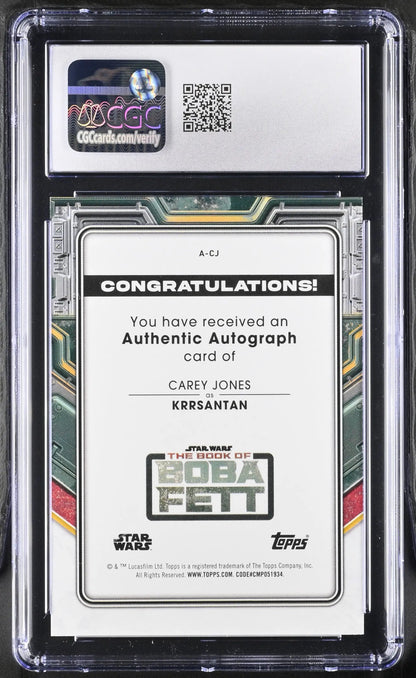 Graded Carey Jones autograph card in Topps 2022 Star Wars CGC 10 Gem Mint condition