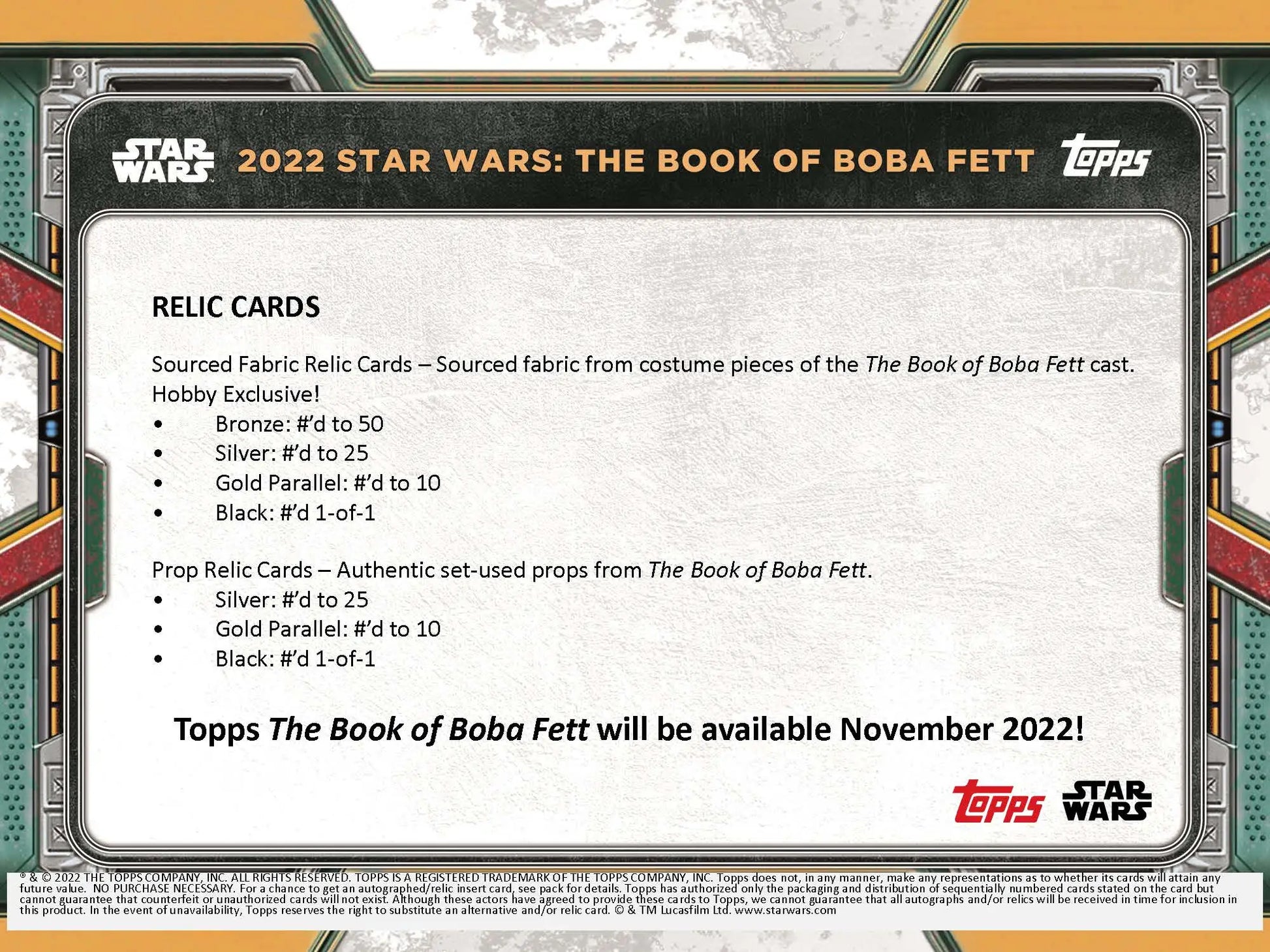 Information card showcasing Star Wars Boba Fett trading cards from Topps series