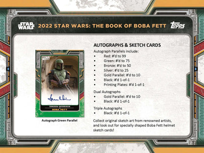 Trading card showcasing autographs and sketches from Star Wars Boba Fett collection