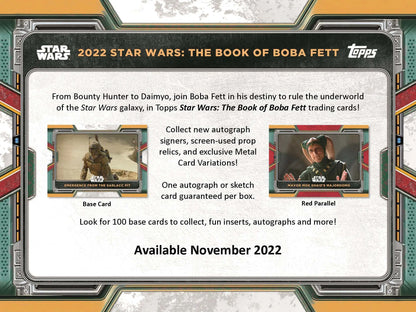 Topps 2022 Star Wars Boba Fett Trading Cards advertisement on Hobby Tin Box