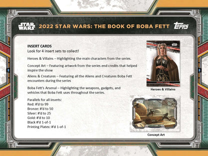 Trading card information sheet for Topps 2022 Star Wars Boba Fett collection