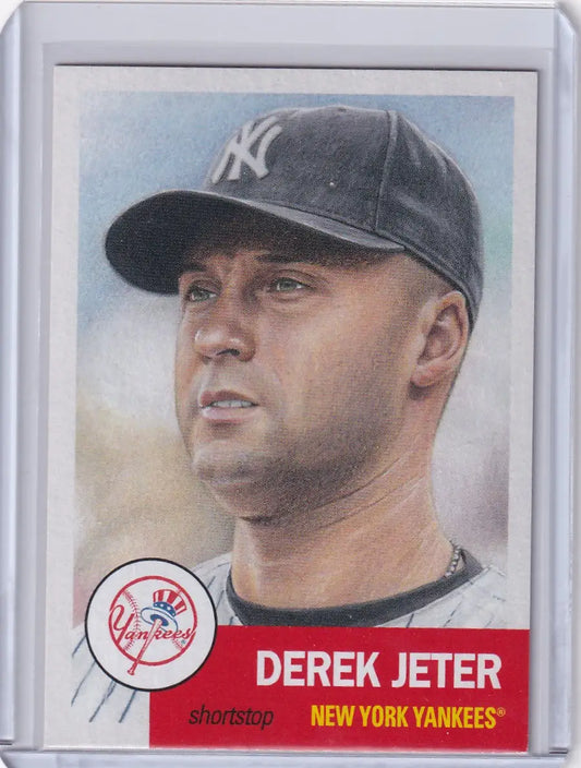 Baseball card of Derek Jeter in New York Yankees cap from Topps Baseball Living Set