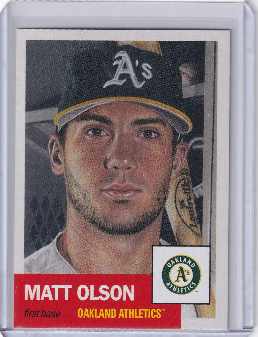 Baseball card of Matt Olson from the Topps Baseball Living set for Oakland Athletics