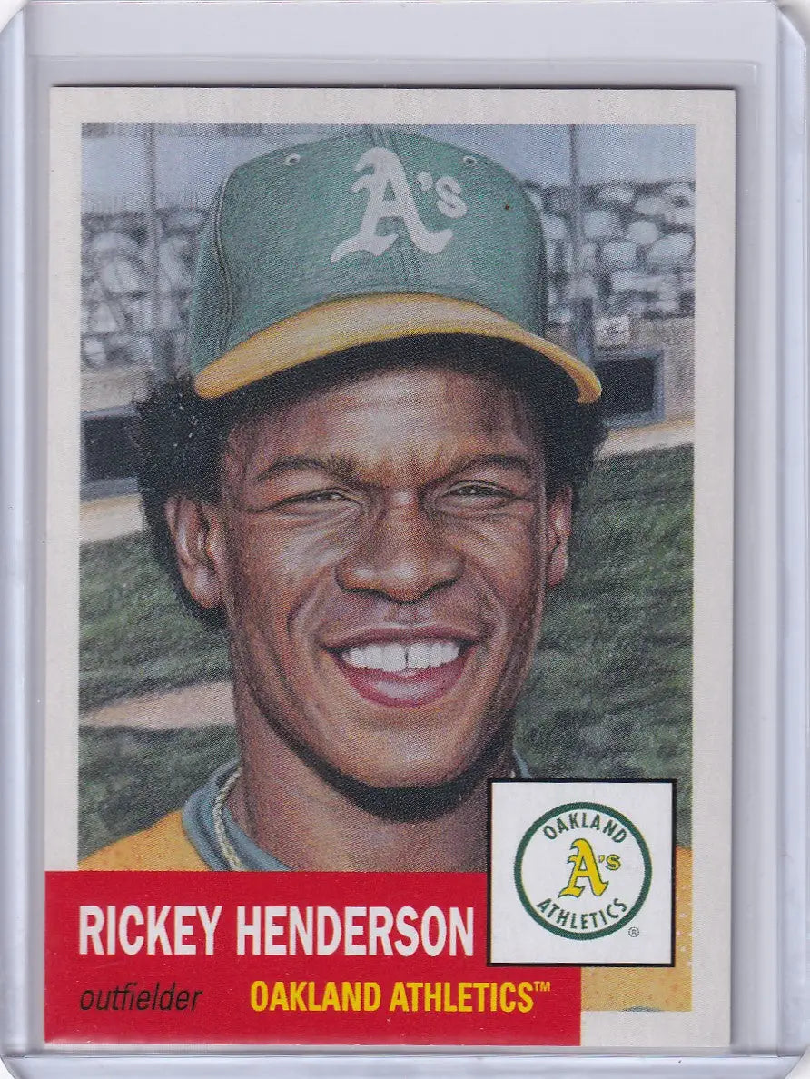 Baseball card of Rickey Henderson in Topps Baseball Living Set for Oakland Athletics