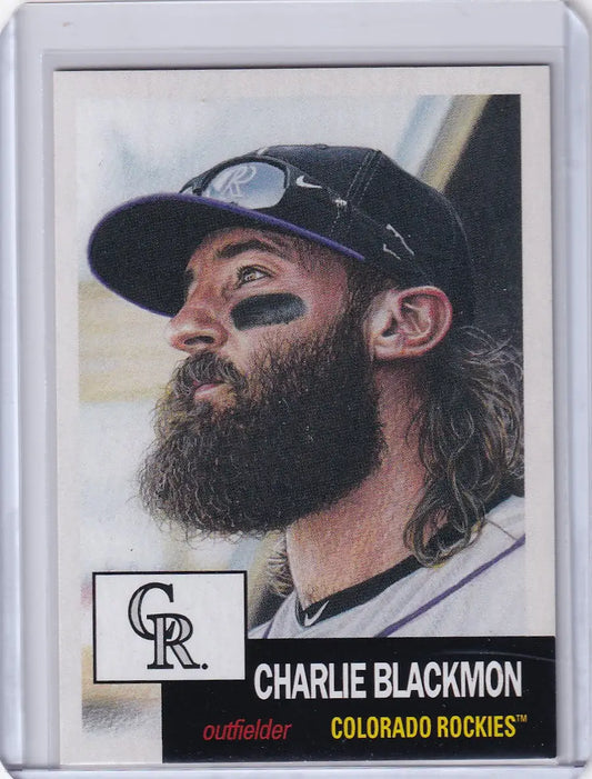 Baseball card of Charlie Blackmon from Topps Baseball Living Set featuring Rockies player