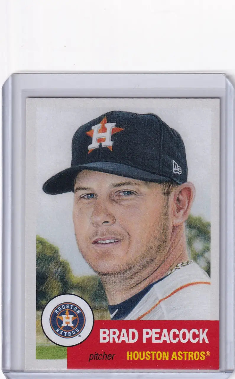 Baseball card of Brad Peacock in Houston Astros cap from Topps Baseball Living Set