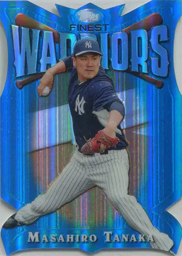 Baseball card of Masahiro Tanaka in mid-throwing from Topps Finest Warriors Subset