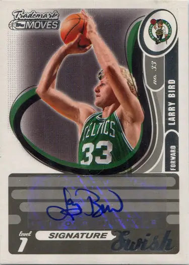 Larry Bird basketball trading card number 33 with autograph from Topps Trademark 2007-08