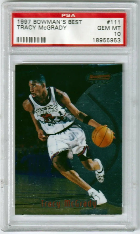 PSA 10 GEM MINT Tracy McGrady 1997-98 Bowman’s Best Rookie RC single card from Columbia Hobby