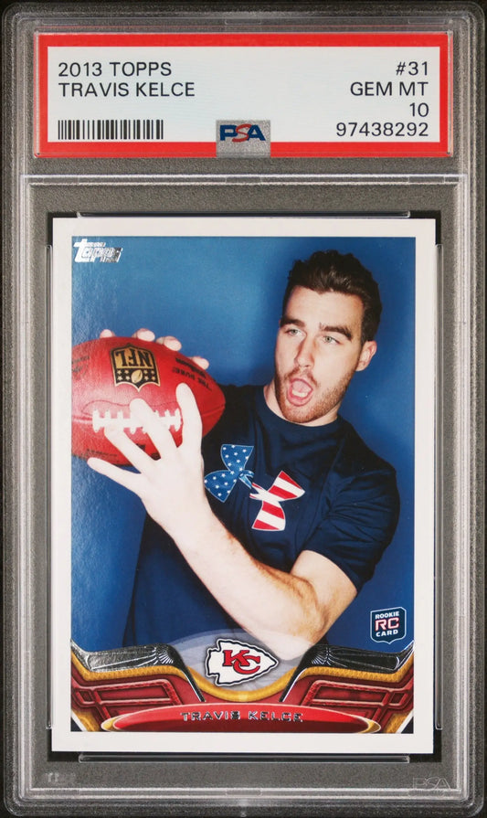 Travis Kelce 2013 Topps Rookie Card #31 PSA 10 Gem Mint featuring football player image