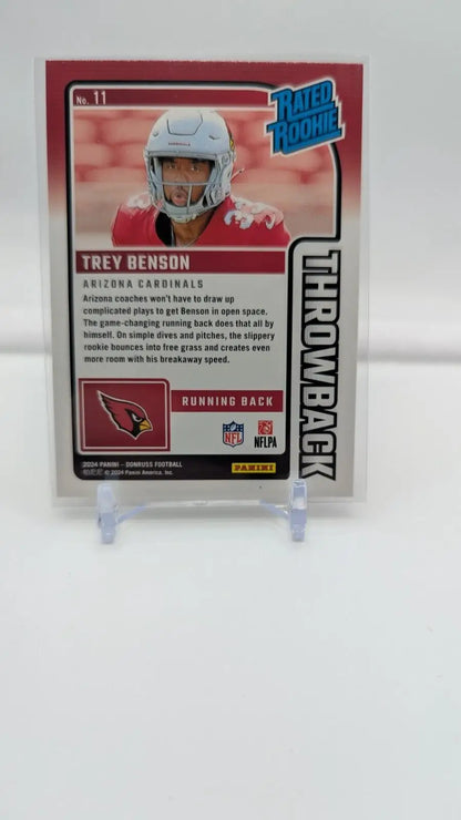 Trey Benson 2024 Donruss Rated Rookie Throwback Arizona Cardinals #11 football card