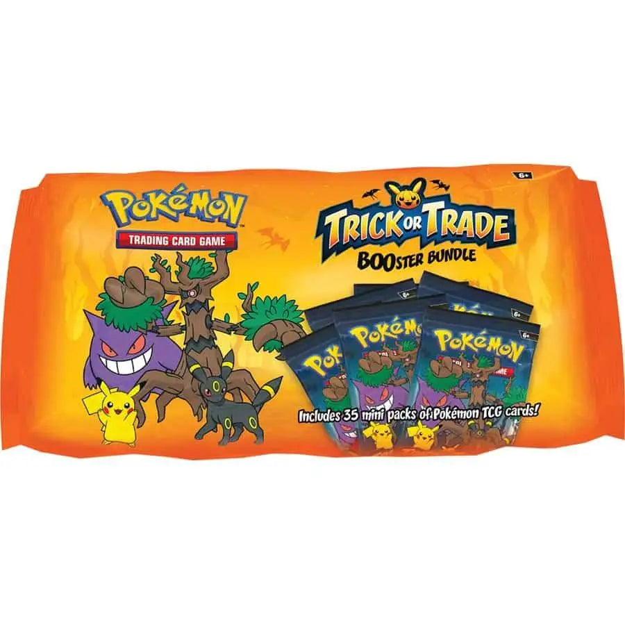 Pokemon Trick or Trade BOOster Bundle 2024 with orange Halloween-themed packaging and mini packs