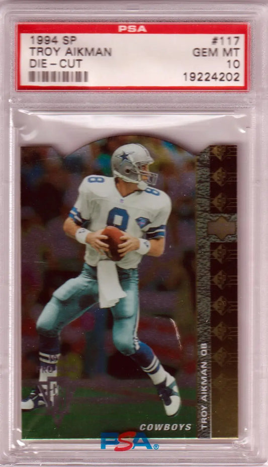 Troy Aikman 1994 Upper Deck SP die cut PSA 10 GEM MINT football card featuring Cowboys player