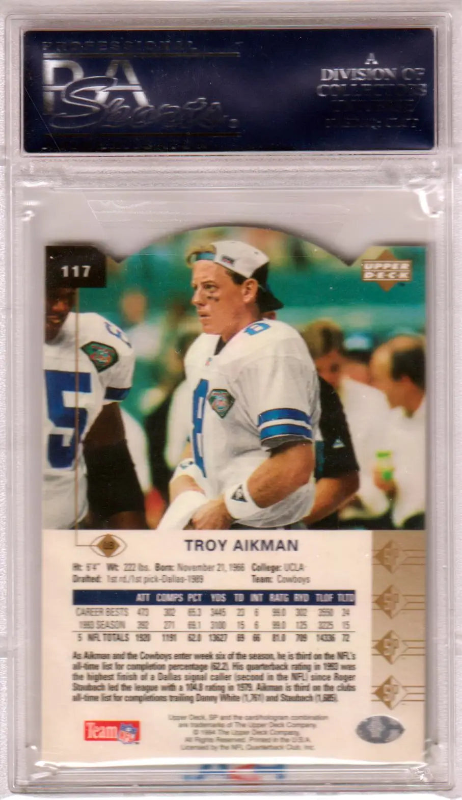 PSA-graded Troy Aikman 1994 Upper Deck die cut card in GEM MINT condition, Cowboys