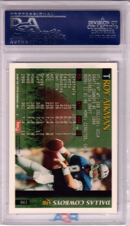 Troy Aikman 1995 Bowman #198 PSA 10 GEM MINT trading card in protective case