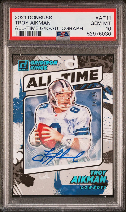 Troy Aikman 2021 Donruss All-Time Greats Auto PSA 10 Gem Mint football card image