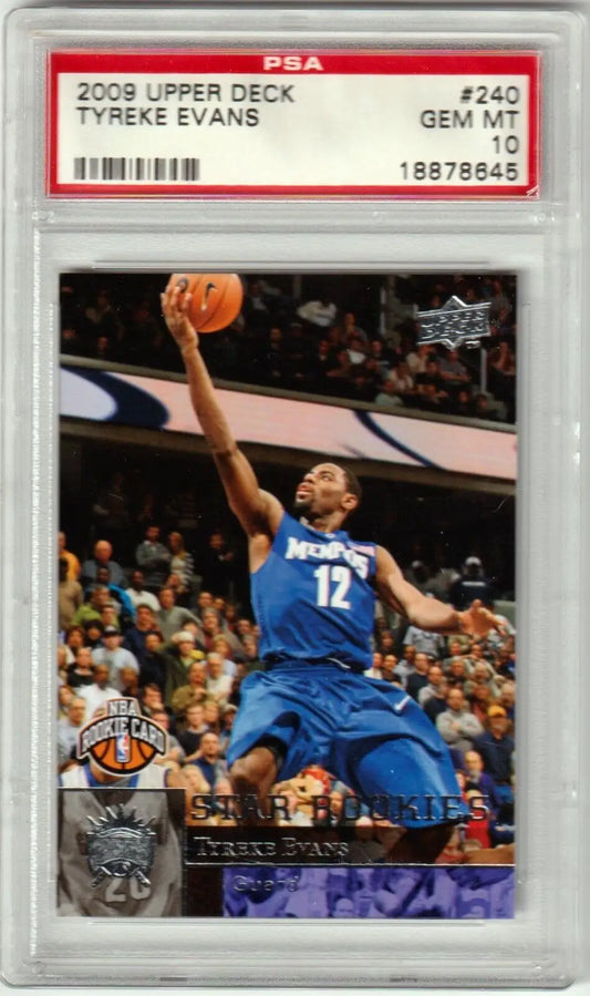 PSA graded 2009 Upper Deck Tyreke Evans RC rookie card #240 blue jersey layup single cards