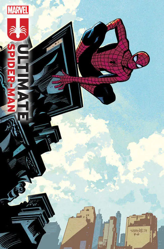 Spider-Man leaping off a building on Ultimate Spider-Man #6 Chris Samnee Variant trading card