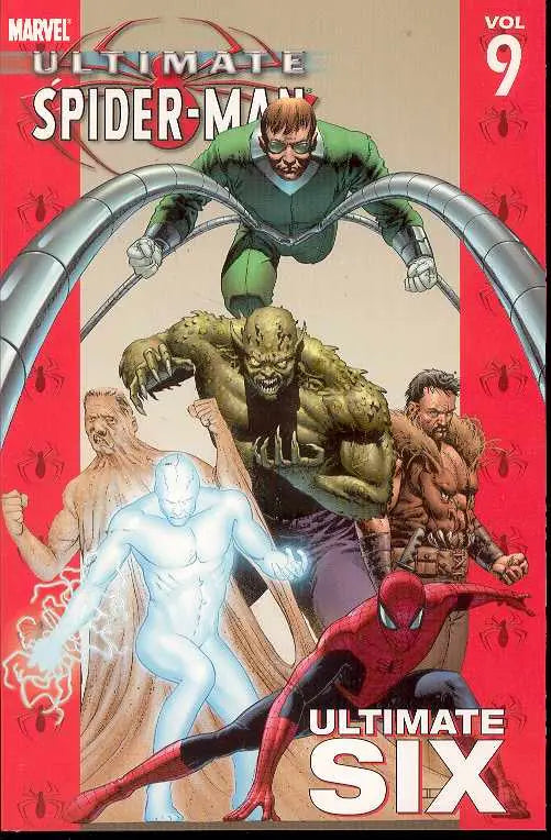 Comic book cover of Ultimate Spider-Man TPB Volume 09 featuring Ultimate Six heroes